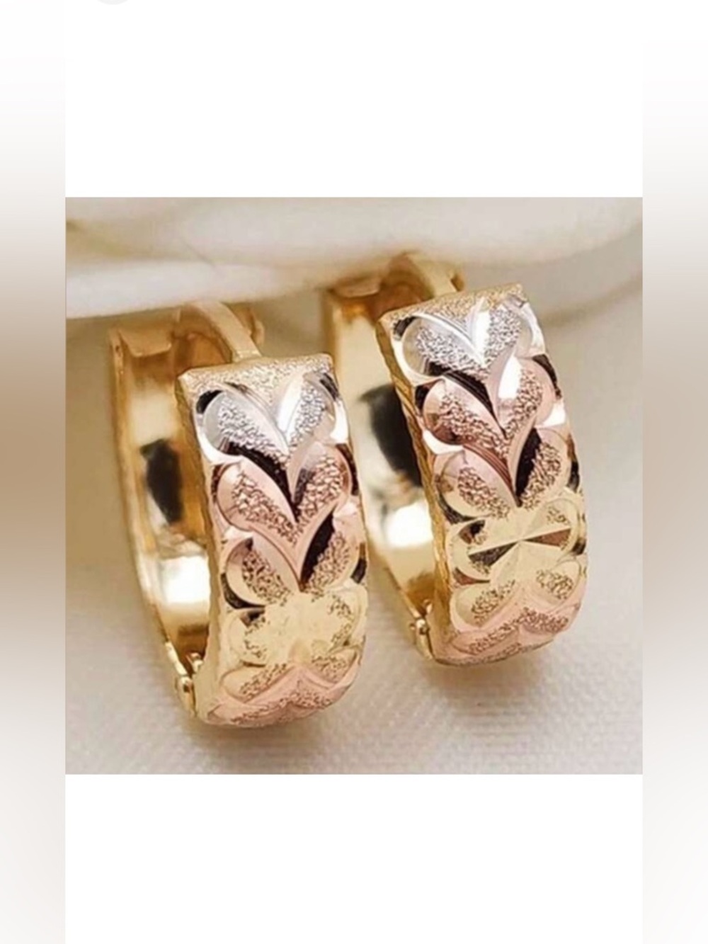 💛 Heart Linked Gold, Silver & Pink Heart Earrings